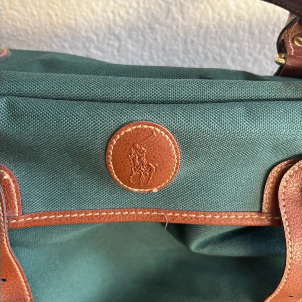 Ralph Lauren Vintage style green Duffel bag with leather trim and strap